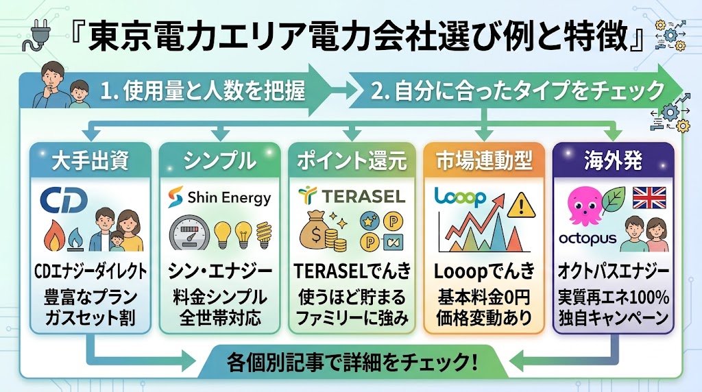 東京電力エリアで検討したい電力会社の例