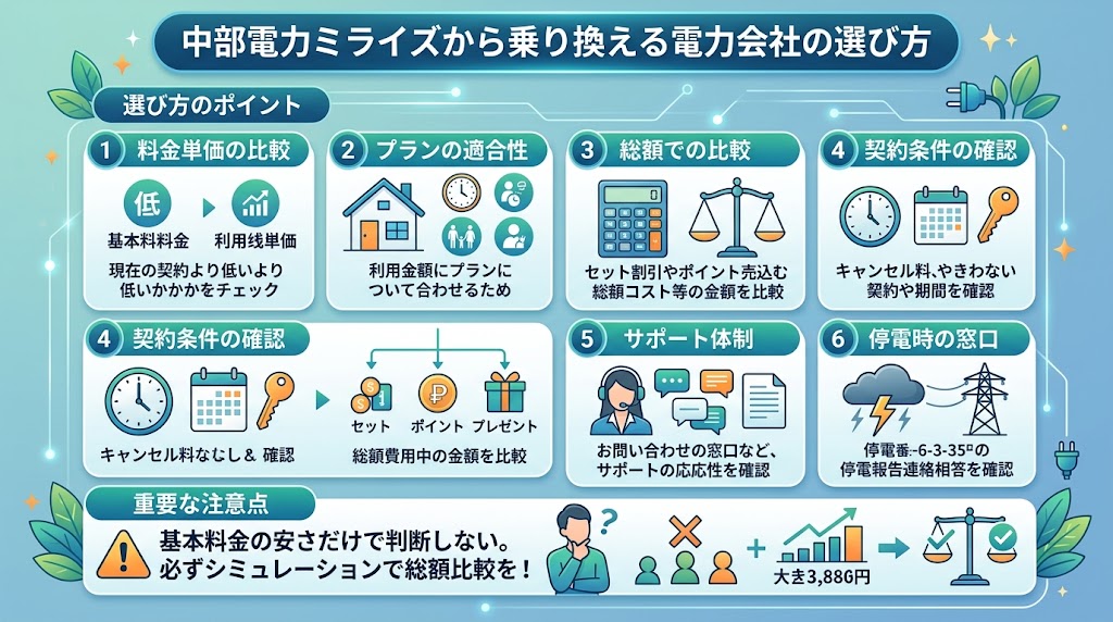 中部電力ミライズから乗り換える電力会社の選び方
