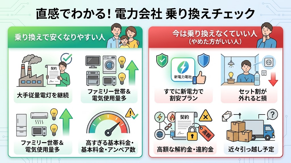 電力会社を乗り換えるべき人・やめた方がいい人