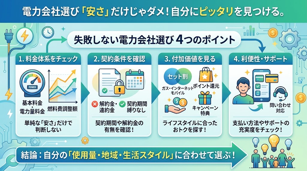 電力会社は「安さ」だけで選ばない4つのポイント