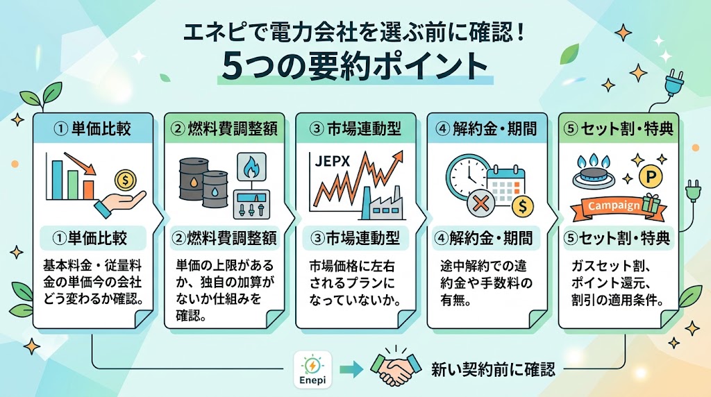 エネピで紹介された電力会社に申し込む前に確認したい5つのこと