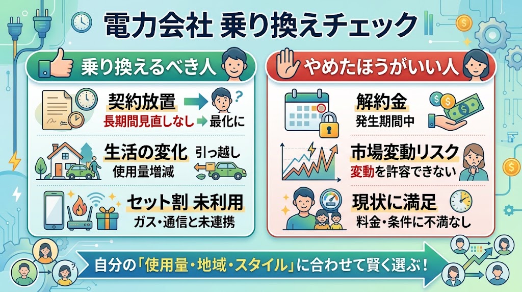 電力会社を乗り換えるべき人・やめたほうがいい人