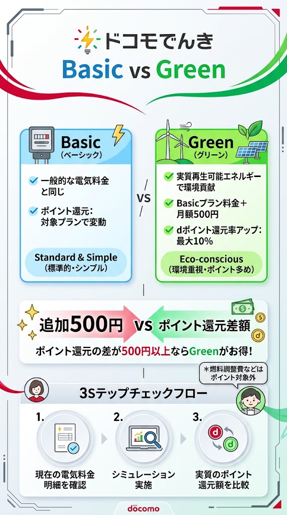 ドコモでんきの料金は高い?Green・Basicの違い
