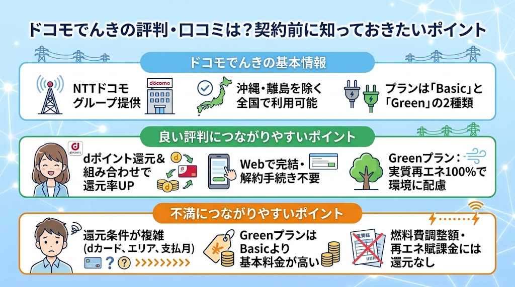 ドコモでんきの評判・口コミは?契約前に知っておきたいポイント