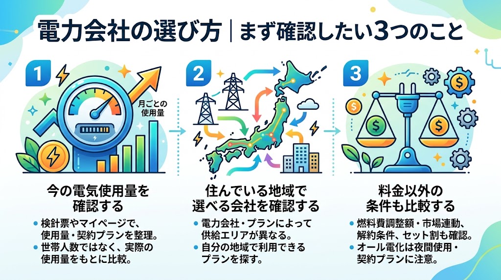 電力会社の選び方｜まず確認したい3つのこと