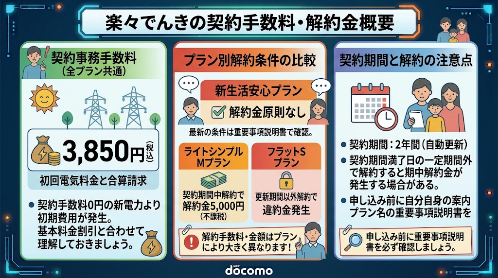 楽々でんきの契約手数料・解約金はいくら?