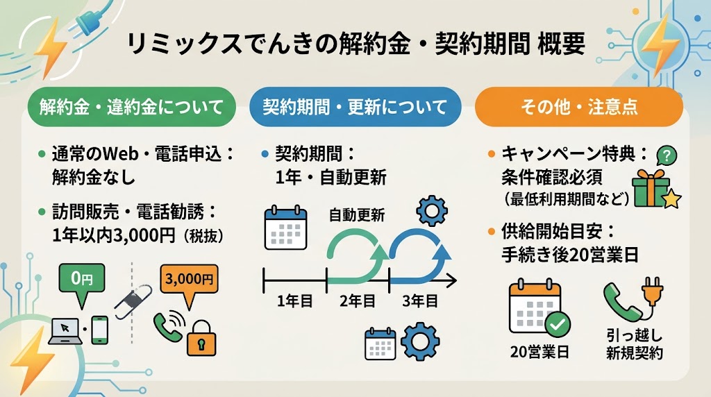 リミックスでんきの解約金・契約期間は？
